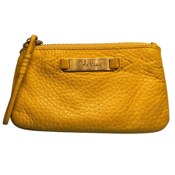 Cole Haan Handbags - Cole Haan Yellow Pebbled Leather Small Zip Coin Pouch Card Case Gold Hardware
